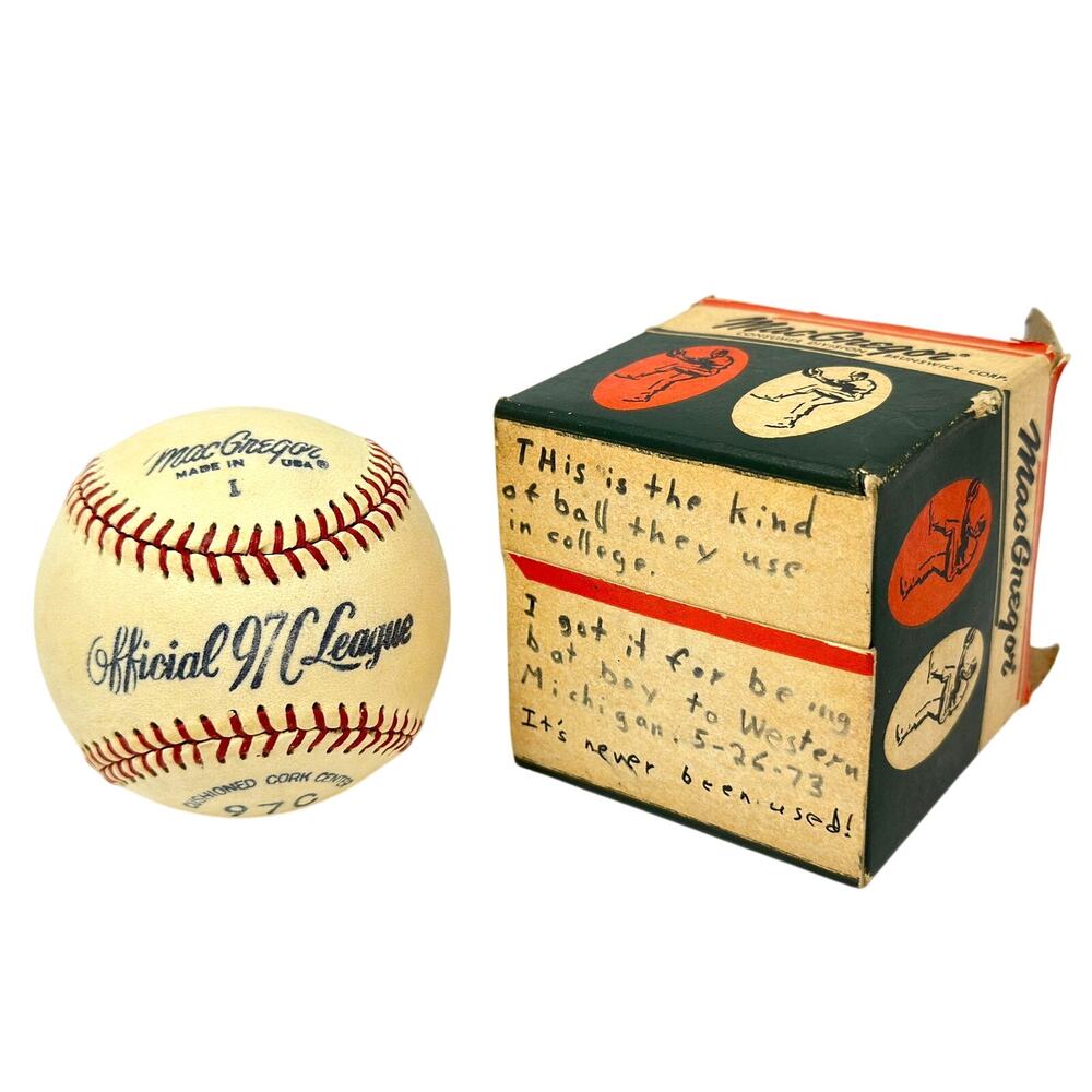MacGregor Baseball Official 97C League w Box NOB 1973 Western Michigan Batboy